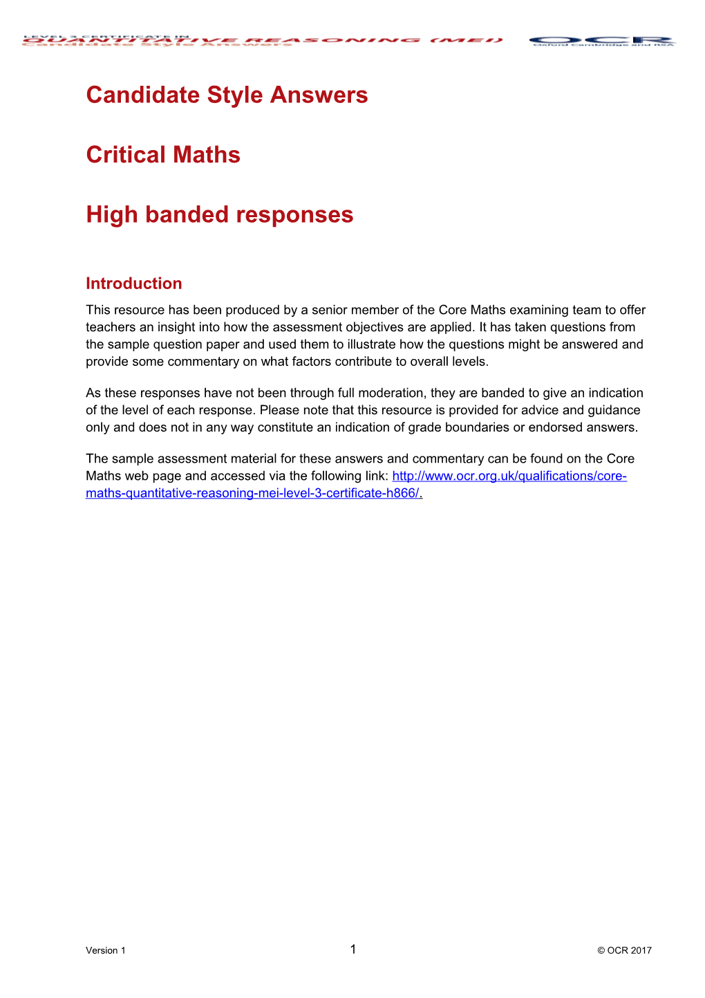 Quantitative Reasoning (MEI) High Level Answers to Introduction to Quantitative Reasoning