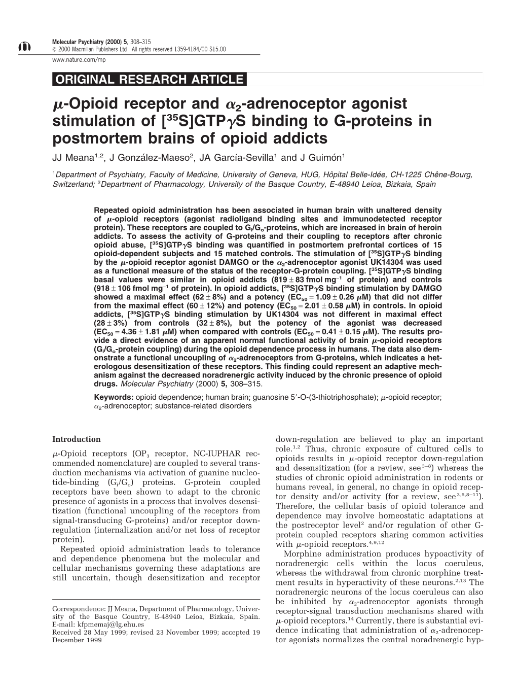 Opioid Receptor and 2-Adrenoceptor Agonist Stimulation of [35S