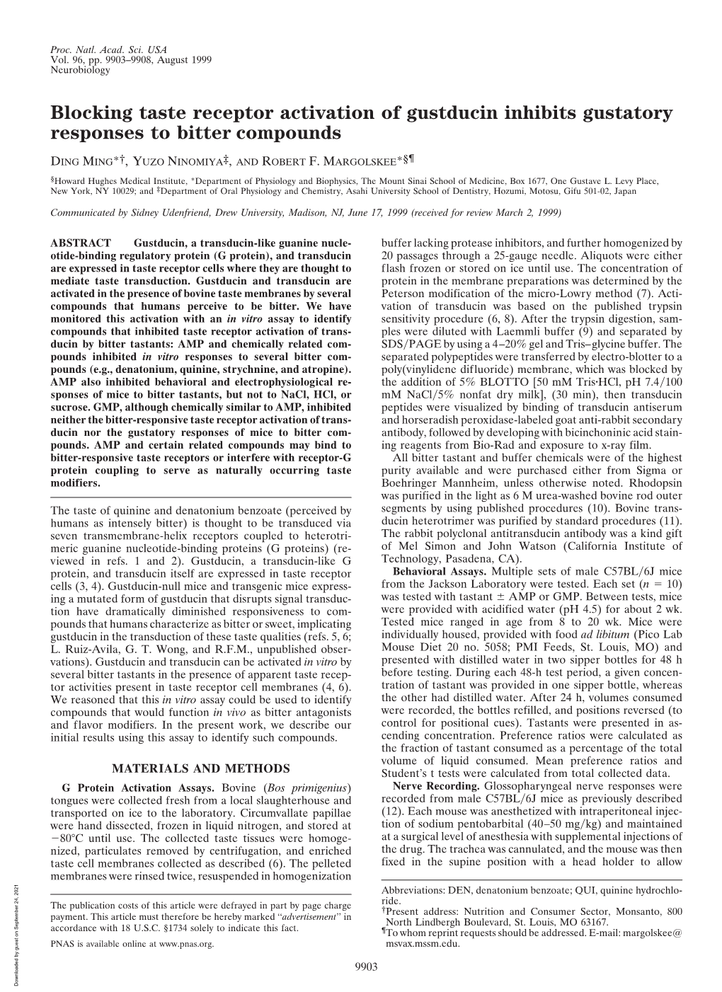 Blocking Taste Receptor Activation of Gustducin Inhibits Gustatory Responses to Bitter Compounds