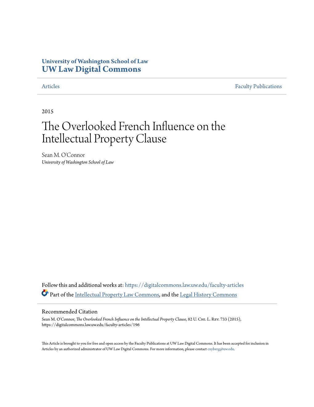 The Overlooked French Influence on the Intellectual Property Clause Sean M