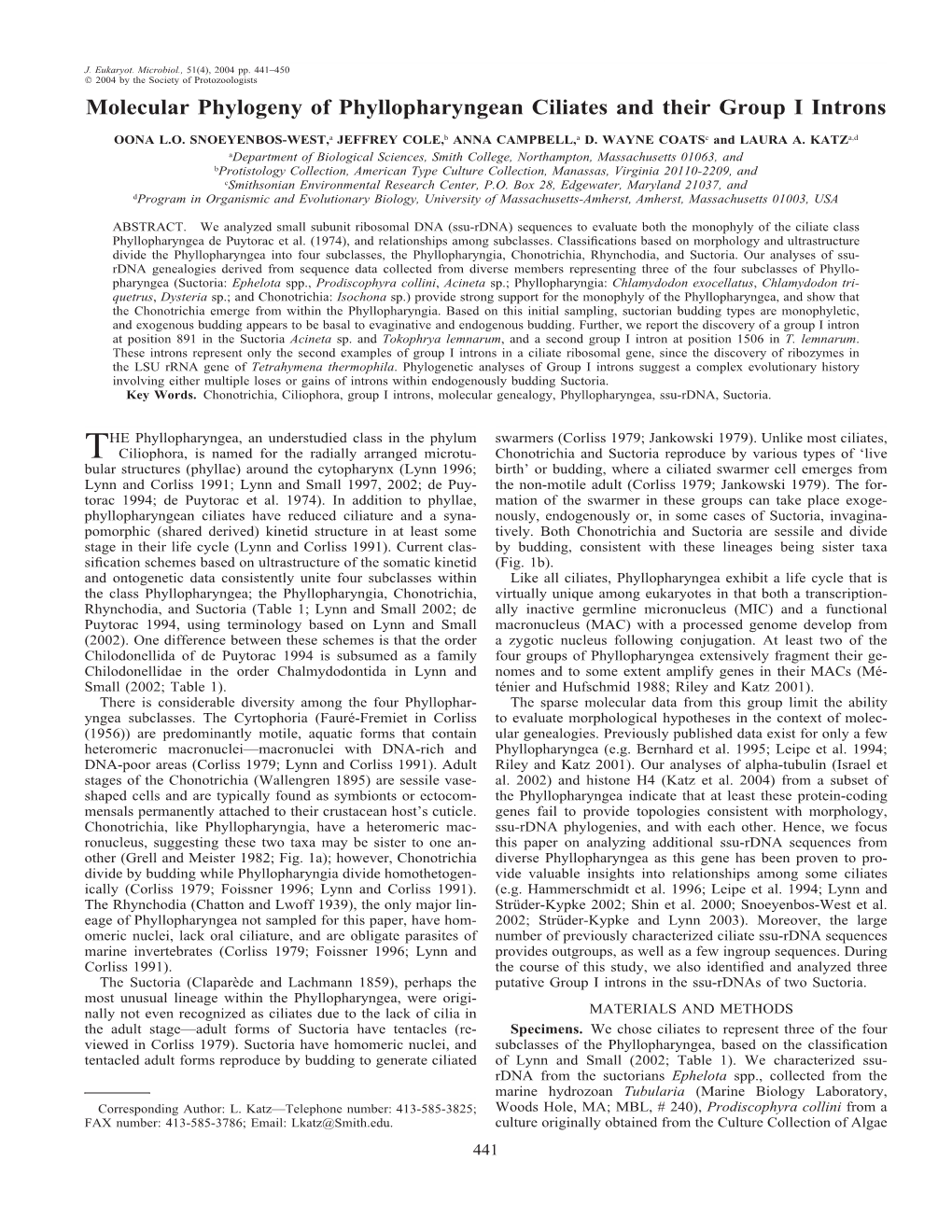 Molecular Phylogeny of Phyllopharyngean Ciliates and Their Group I Introns