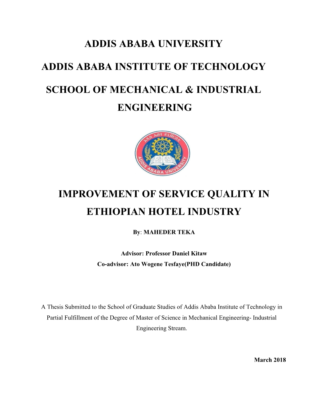 Improvement of Service Quality in Ethiopian Hotel Industry