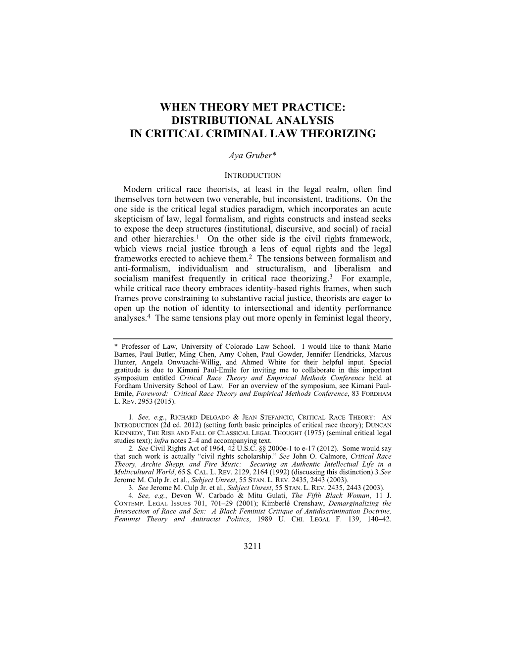 When Theory Met Practice: Distributional Analysis in Critical Criminal Law Theorizing