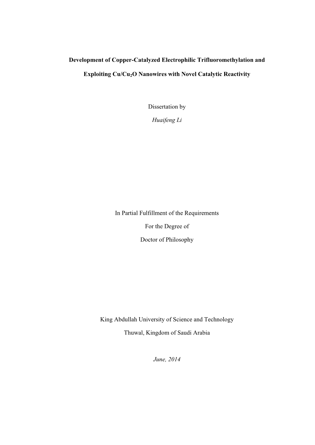 Development of Copper-Catalyzed Electrophilic Trifluoromethylation And