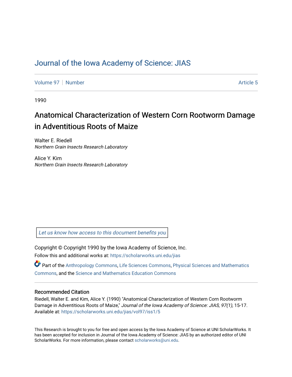 Anatomical Characterization of Western Corn Rootworm Damage in Adventitious Roots of Maize