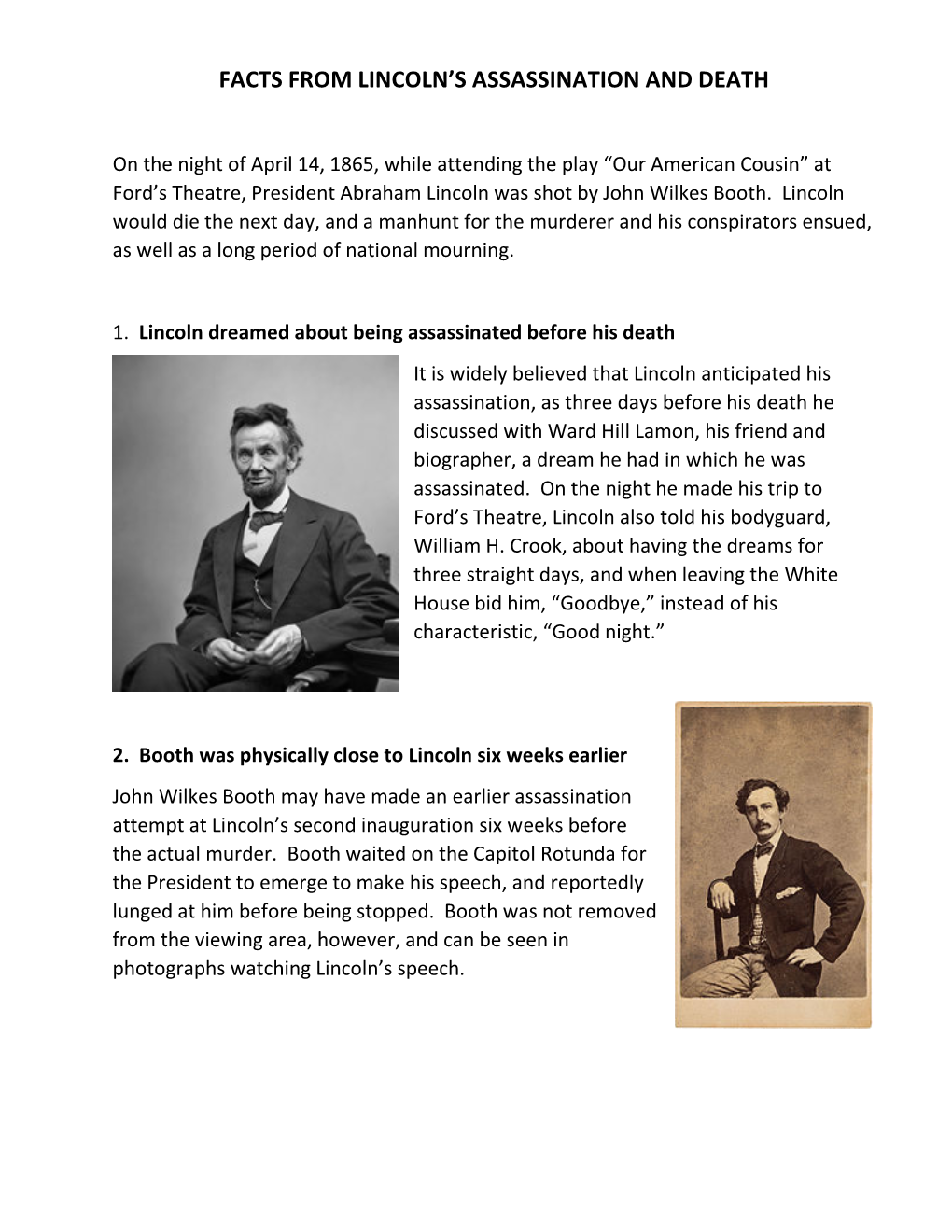 Facts from Lincoln's Assassination and Death