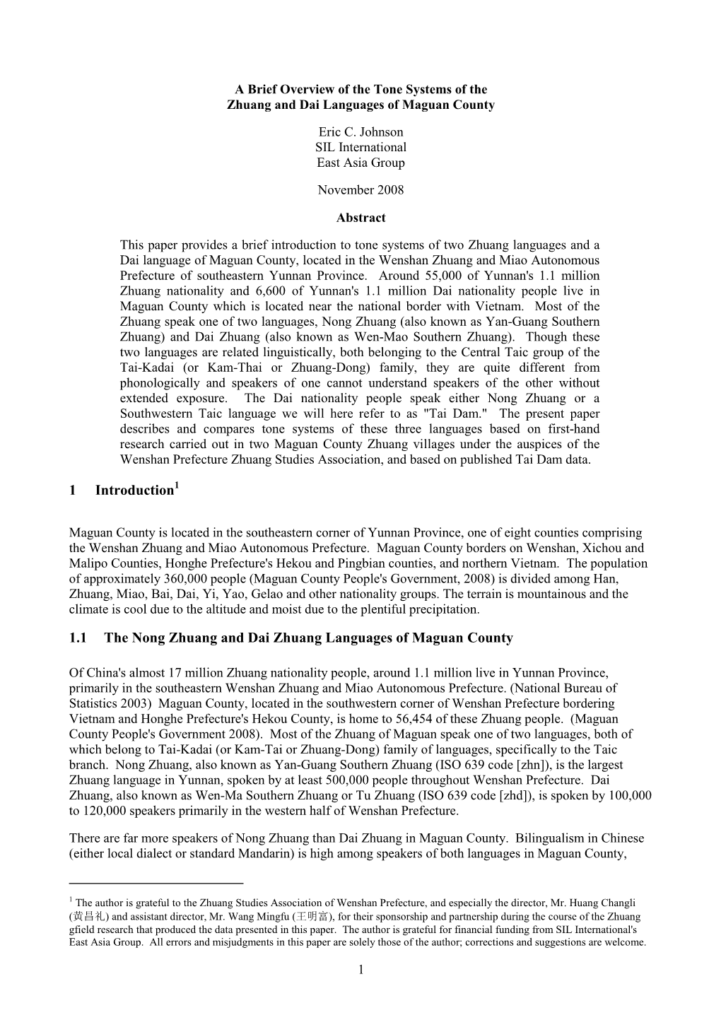 Tone Systems of Zhuang and Dai Languages of Maguan County 12