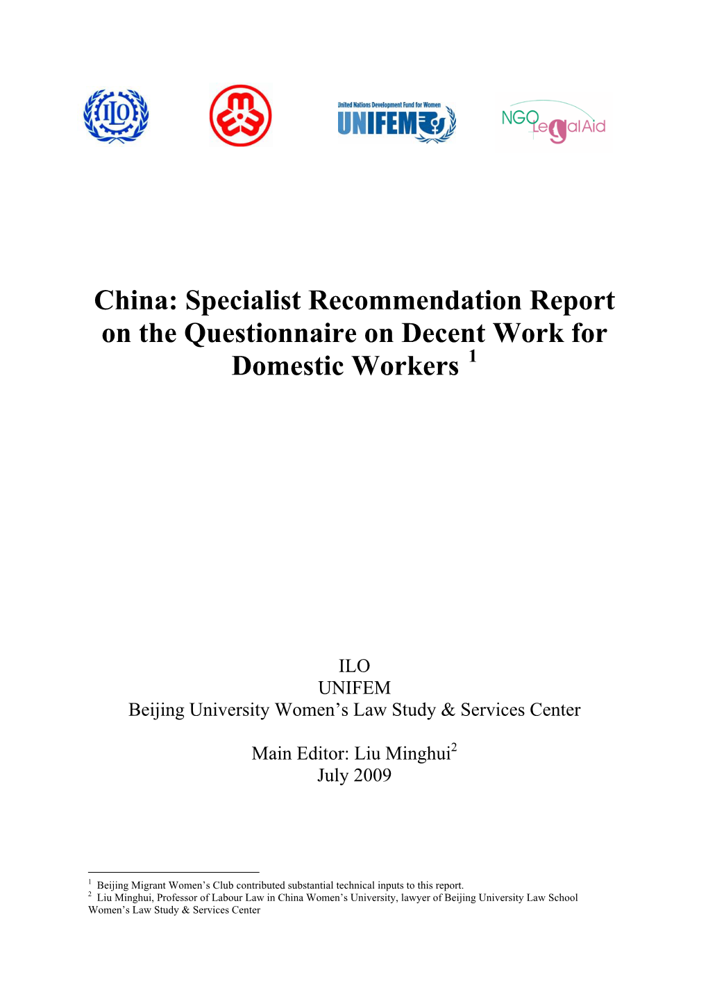 Specialist Recommendation Report on the Questionnaire on Decent Work for Domestic Workers 1