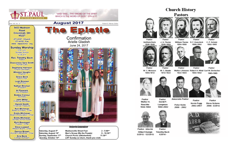 The Epistle 45227 271-4147 - Church Confirmation 271-4152 - Fax Www