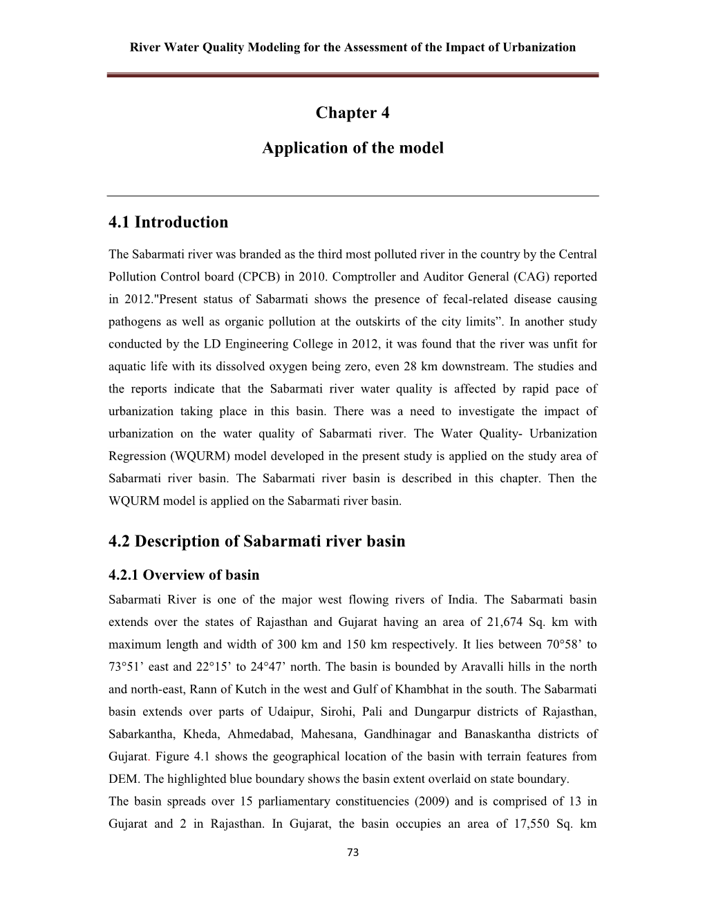 River Water Quality Modeling for the Assessment of the Impact of Urbanization