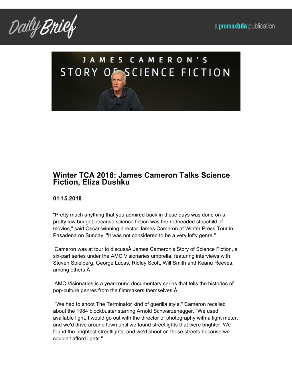 James Cameron Talks Science Fiction, Eliza Dushku