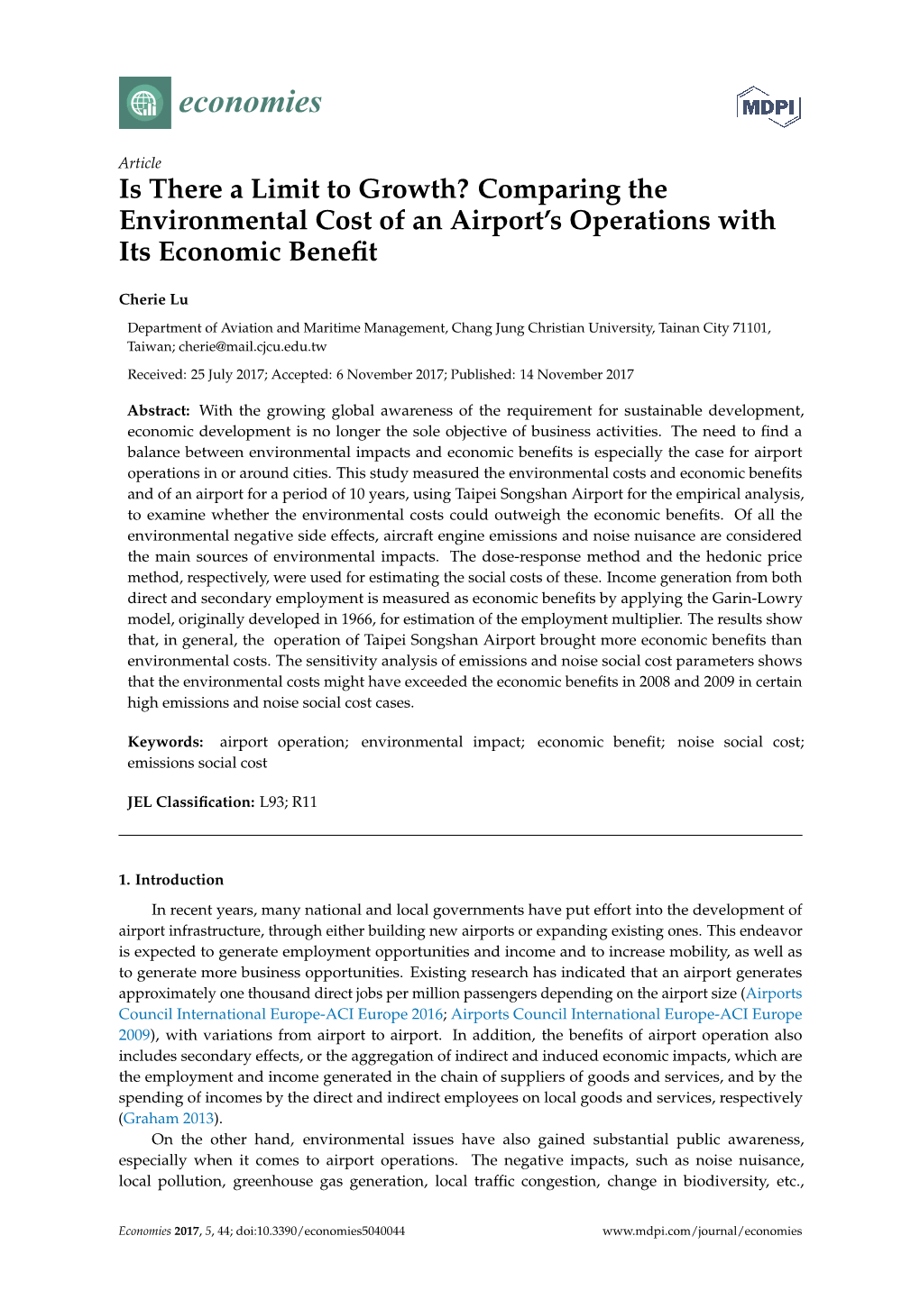 Comparing the Environmental Cost of an Airport's Operations With