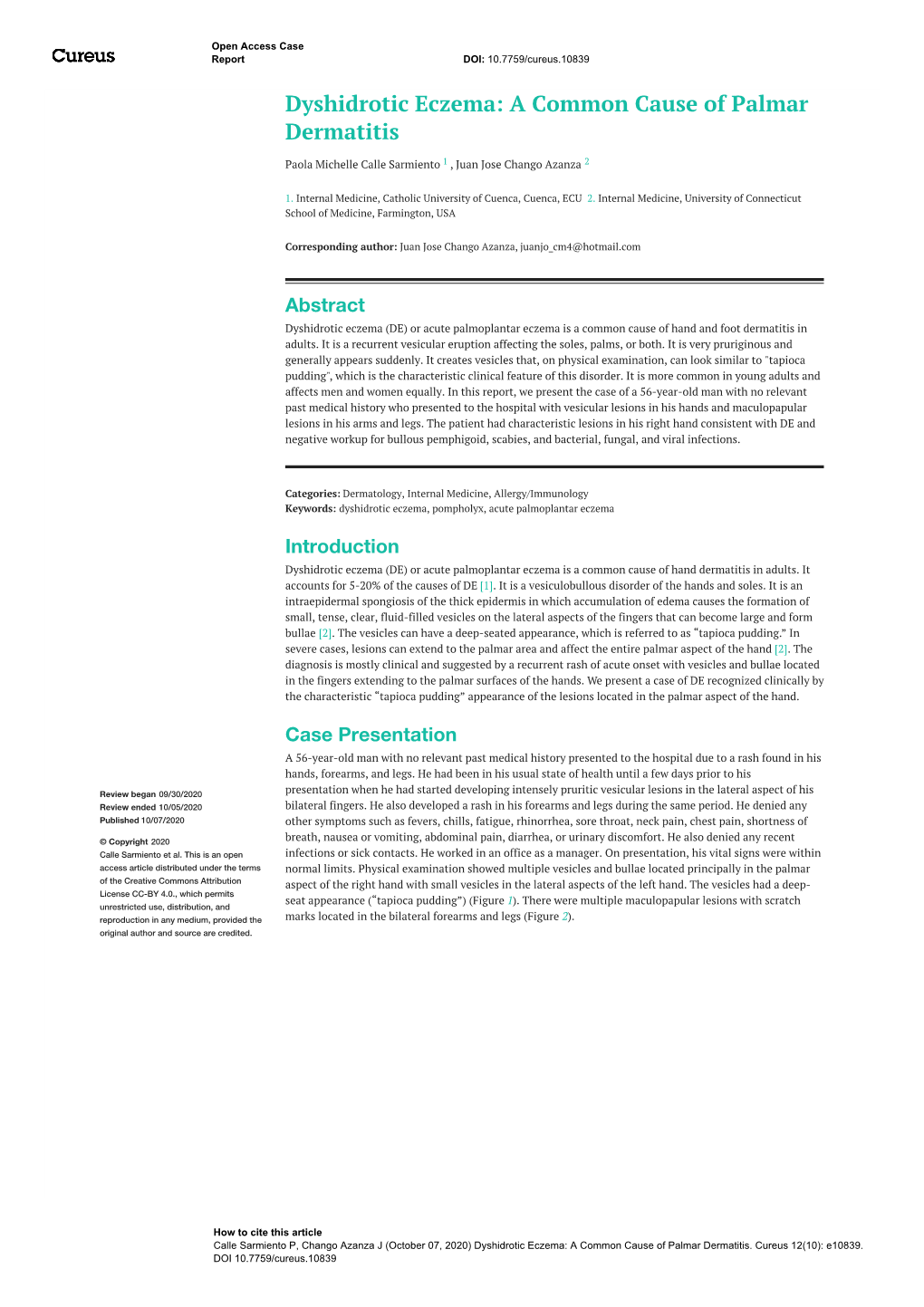 Dyshidrotic Eczema: a Common Cause of Palmar Dermatitis