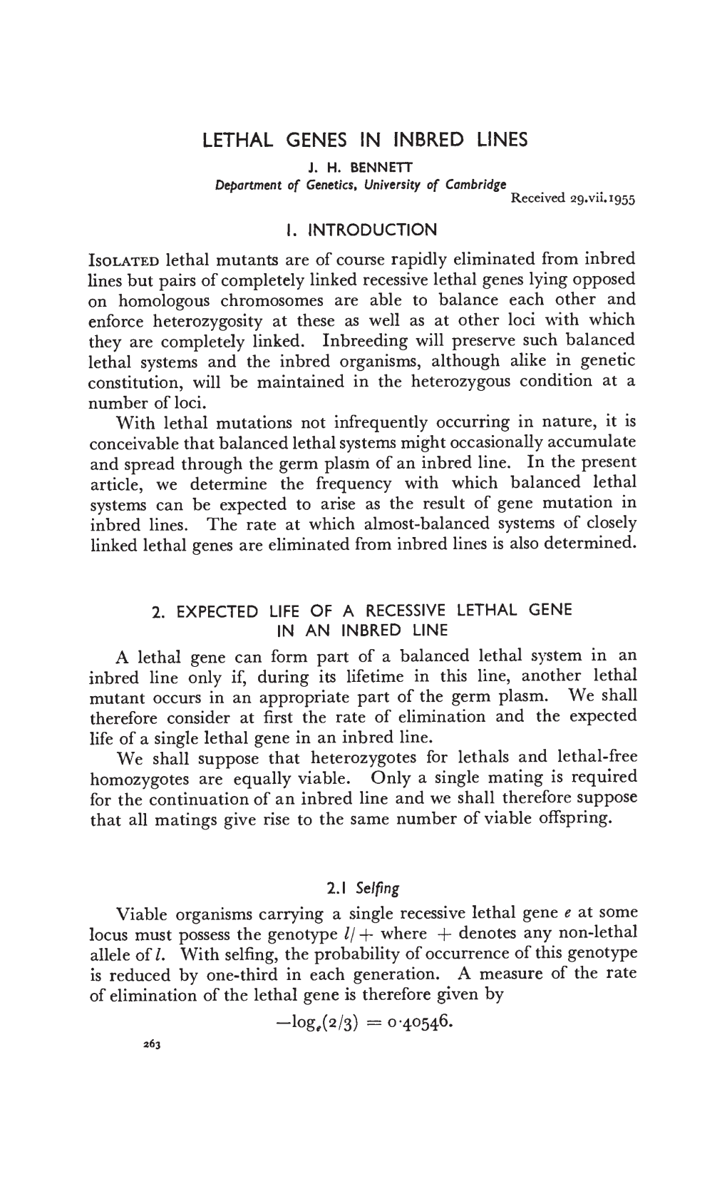 Article, We Determine the Frequency with Which Balanced Lethal a Lethal