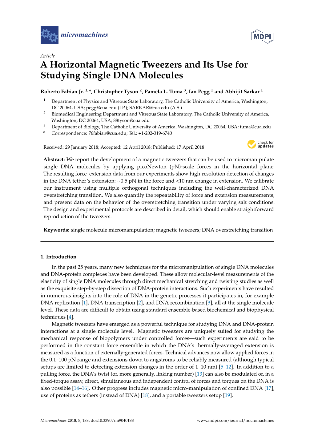 A Horizontal Magnetic Tweezers and Its Use for Studying Single DNA Molecules