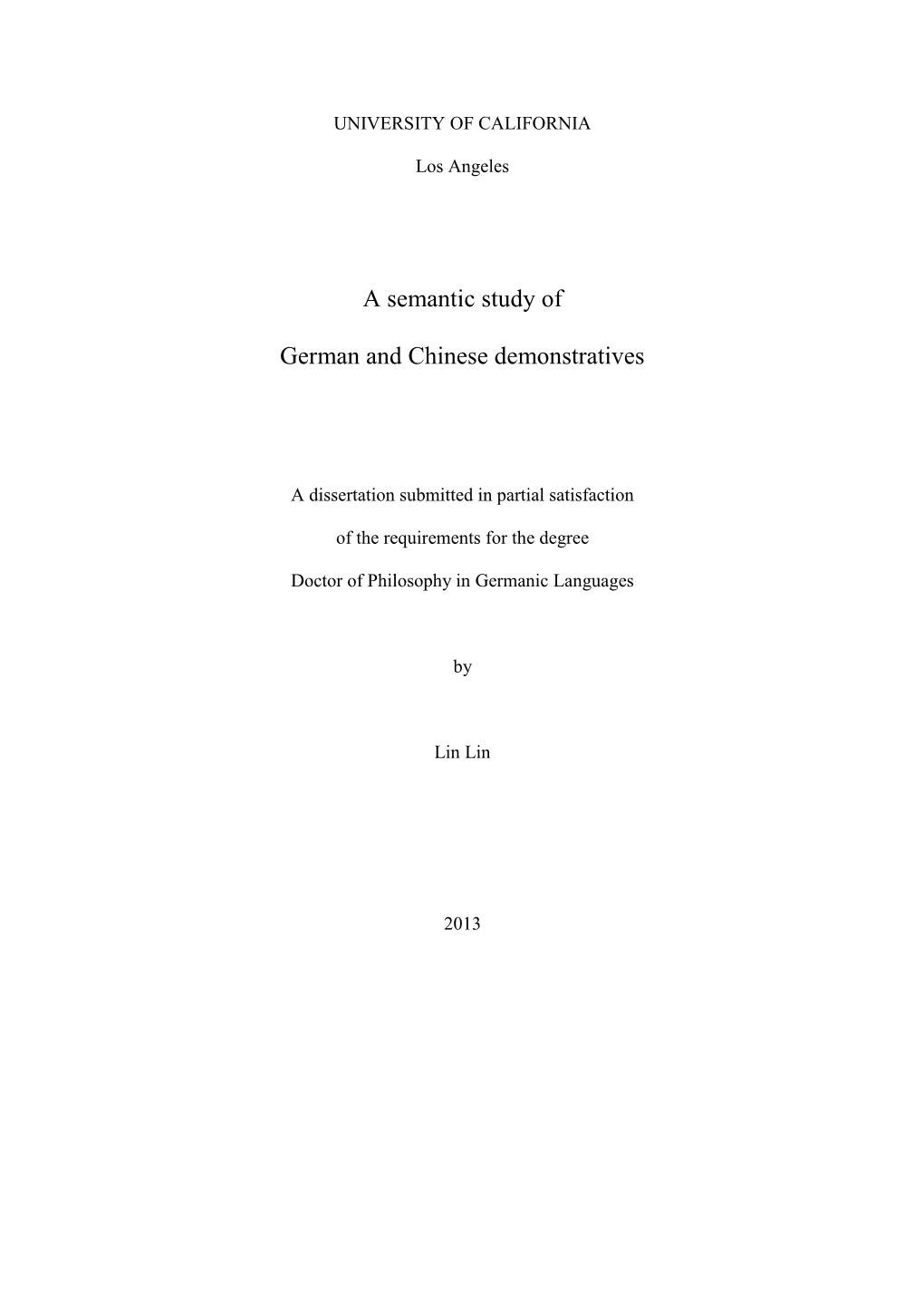 A Semantic Study of German and Chinese Demonstratives