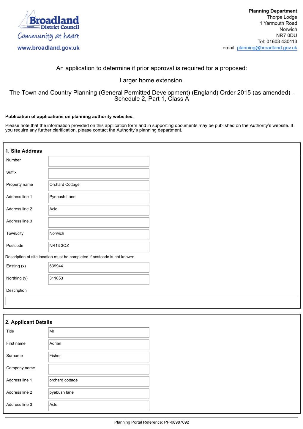 An Application to Determine If Prior Approval Is Required for a Proposed