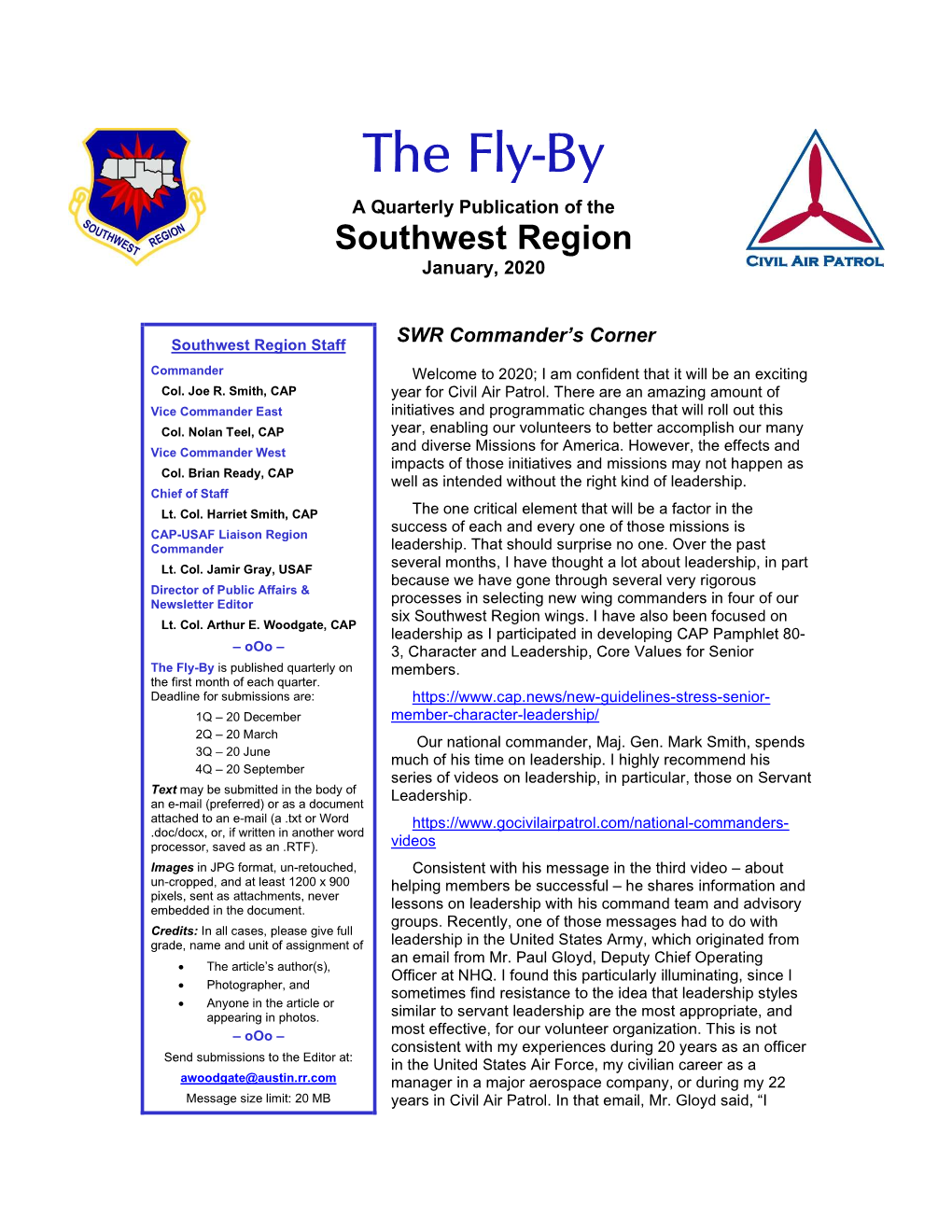 The Fly-By a Quarterly Publication of the Southwest Region January, 2020