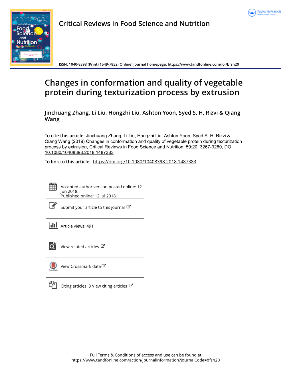 Changes in Conformation and Quality of Vegetable Protein During Texturization Process by Extrusion