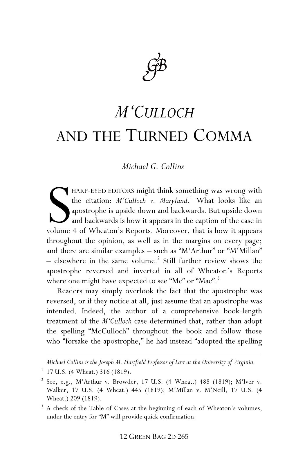 M'culloch and the Turned Comma