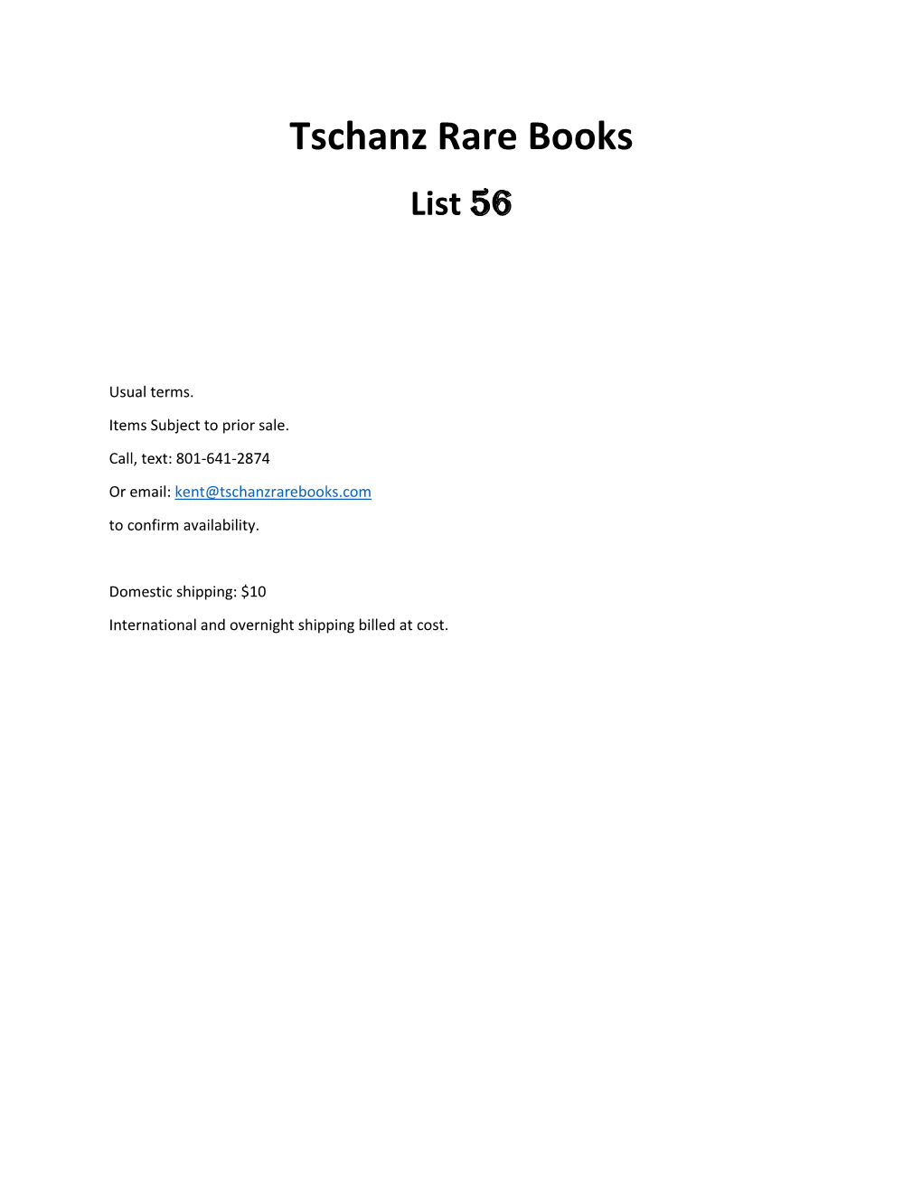 Tschanz Rare Books List 56