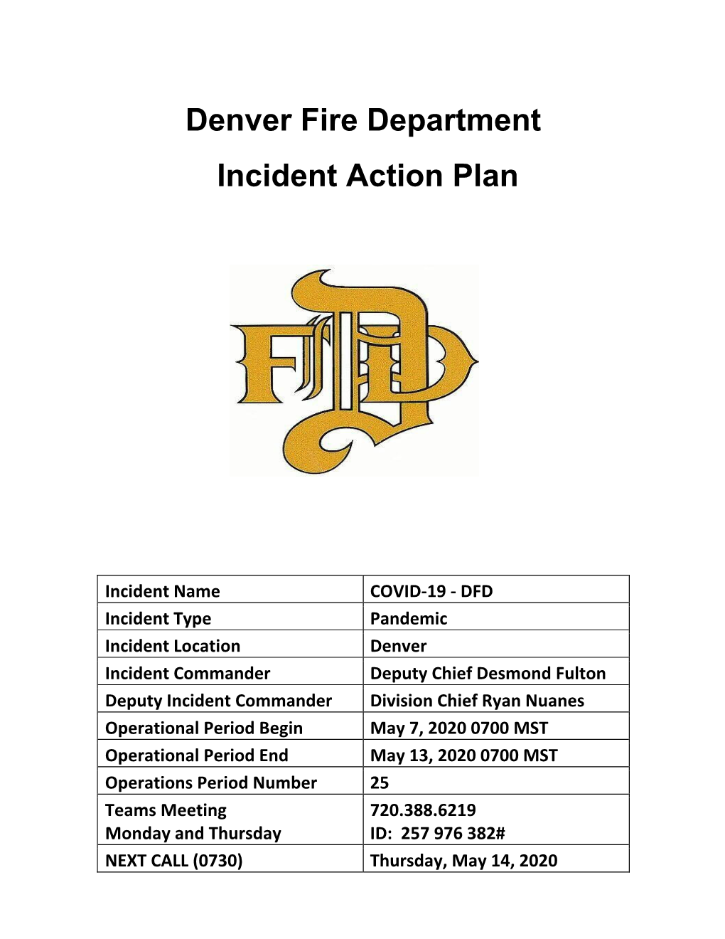 Denver Fire Department Incident Action Plan