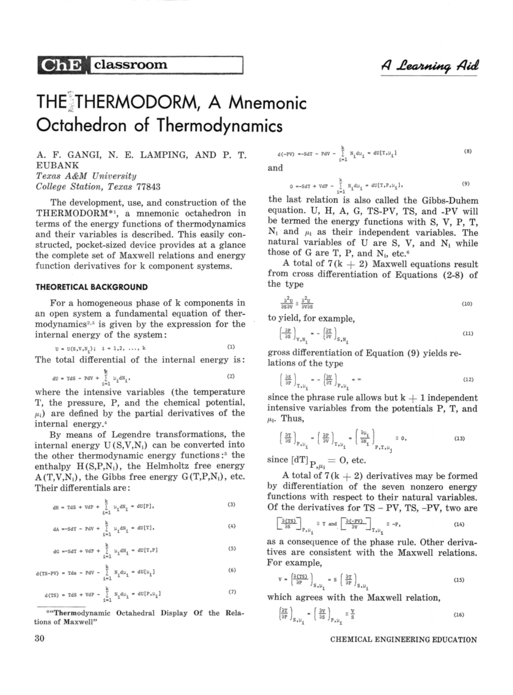 THE]THERMODORM, a Mnemonic Octahedron of Thermodynamics