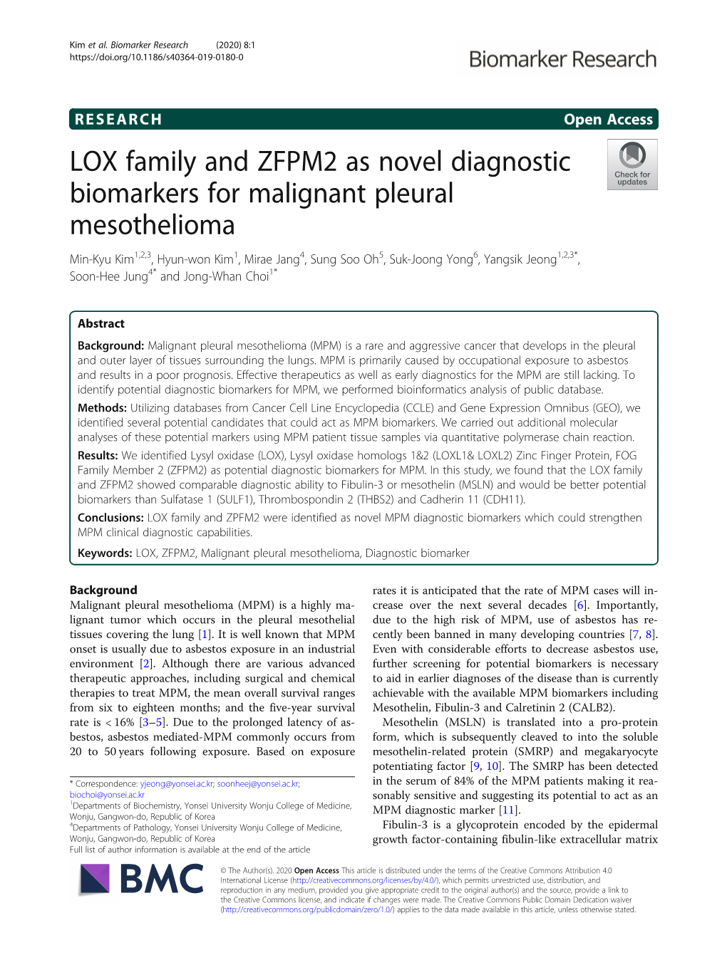 LOX Family and ZFPM2 As Novel Diagnostic Biomarkers for Malignant