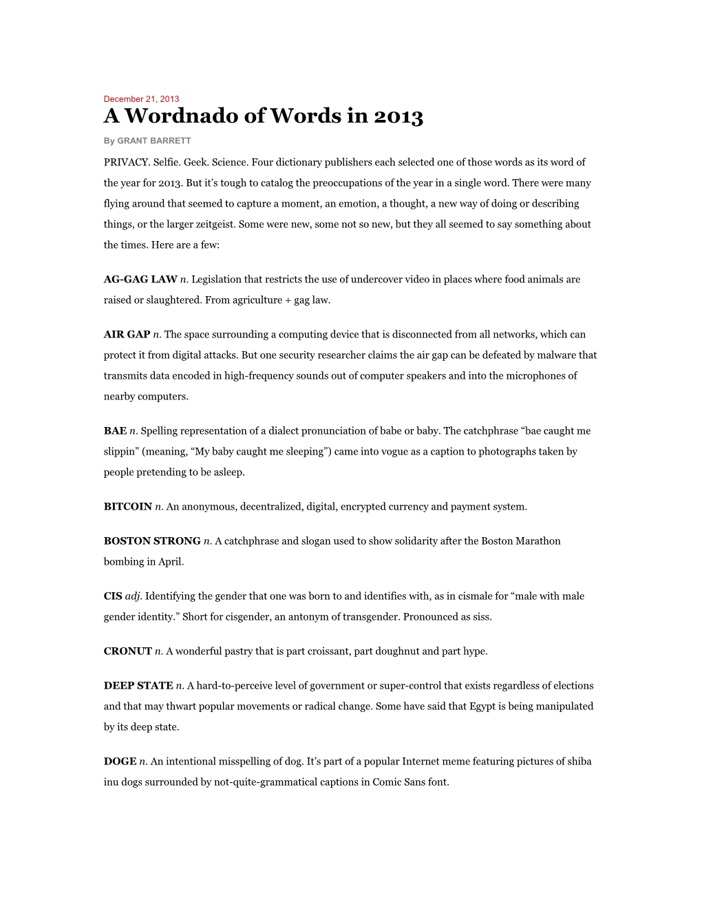 A Wordnado of Words in 2013