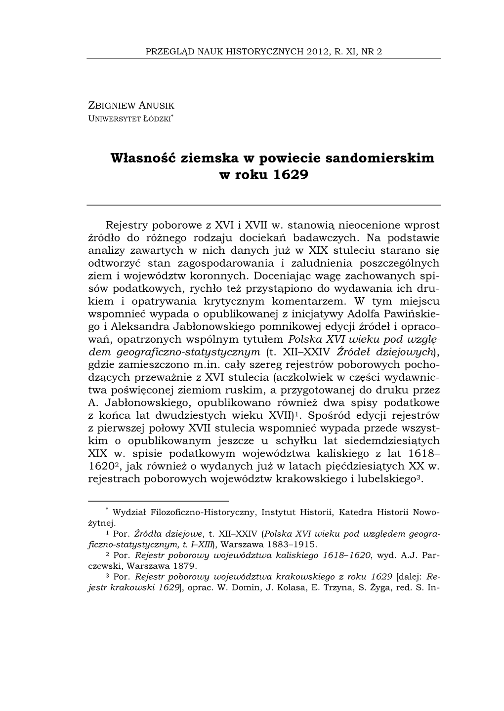 Własność Ziemska W Powiecie Sandomierskim W Roku 1629