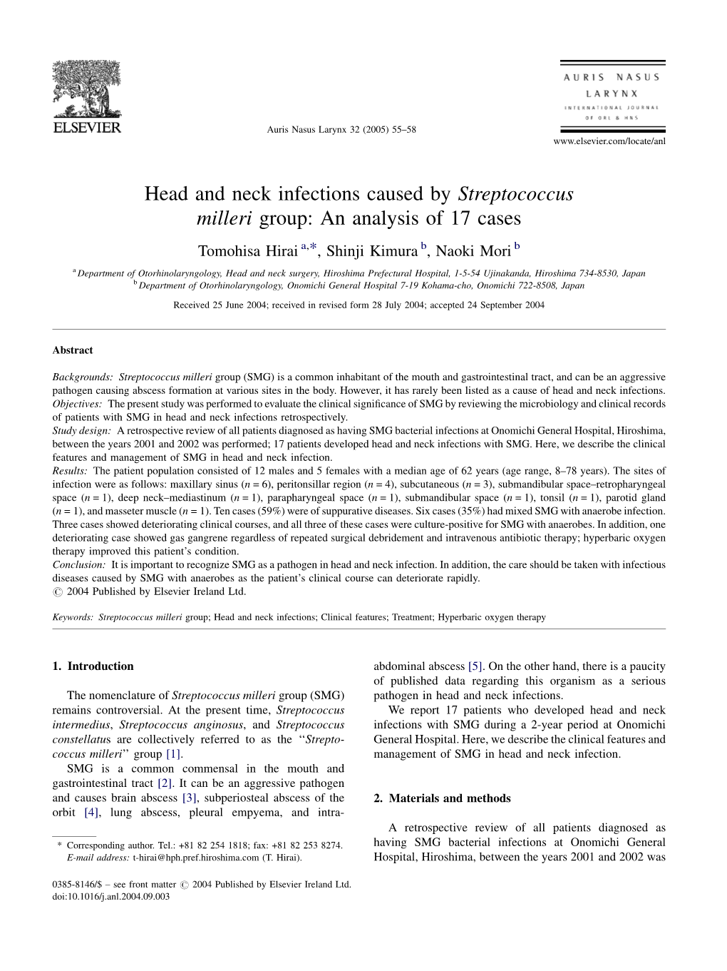 Head and Neck Infections Caused by Streptococcus Milleri Group