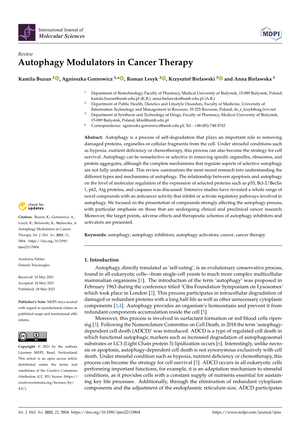 Autophagy Modulators in Cancer Therapy