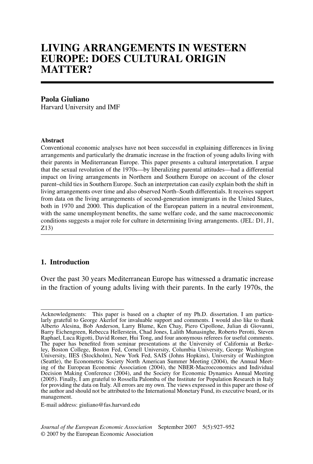 Living Arrangements in Western Europe: Does Cultural Origin Matter?