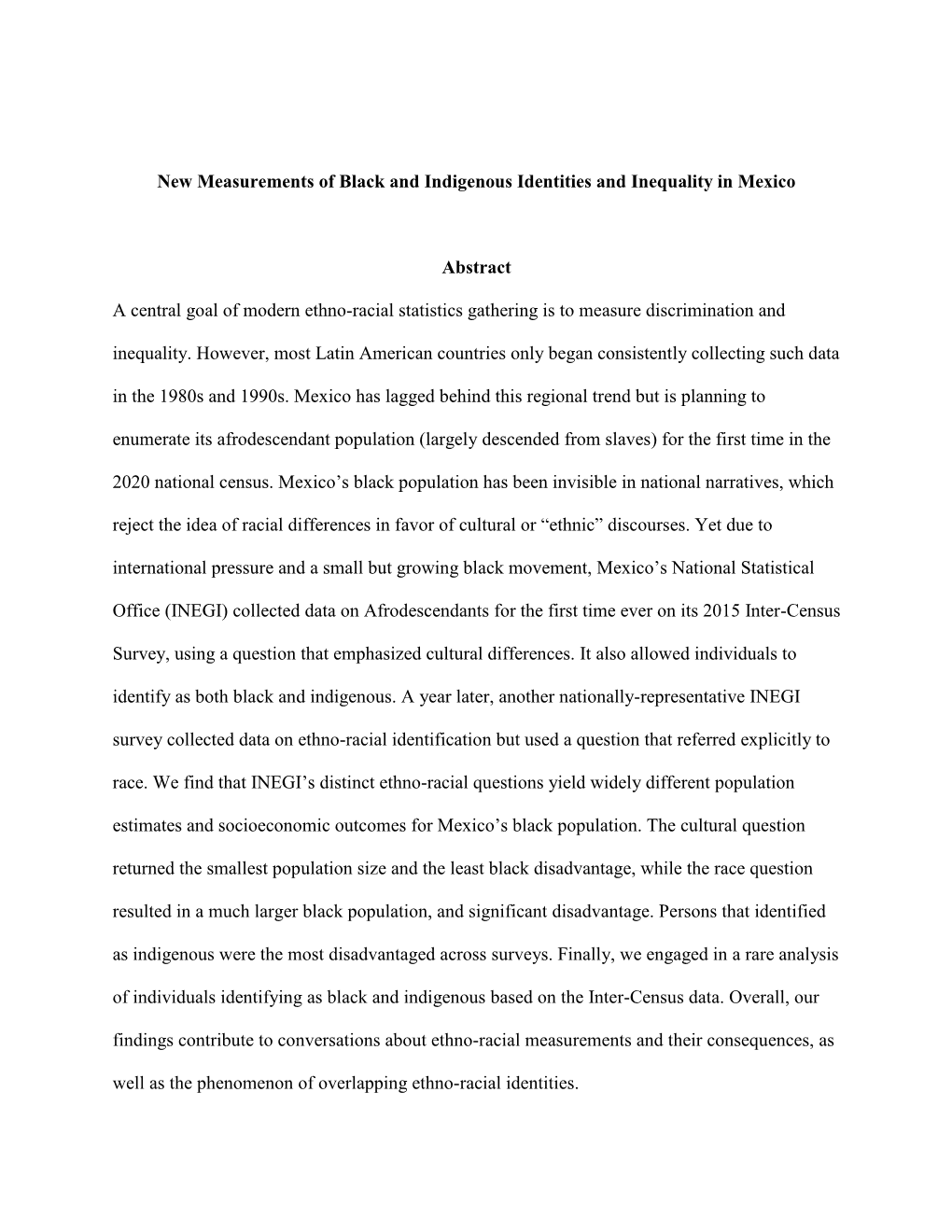 New Measurements of Black and Indigenous Identities and Inequality in Mexico