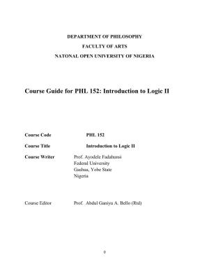 Course Guide for PHL 152: Introduction to Logic II