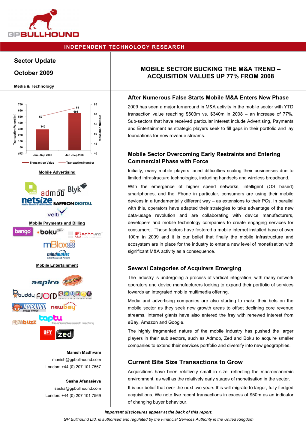 Sector Update October 2009 MOBILE SECTOR