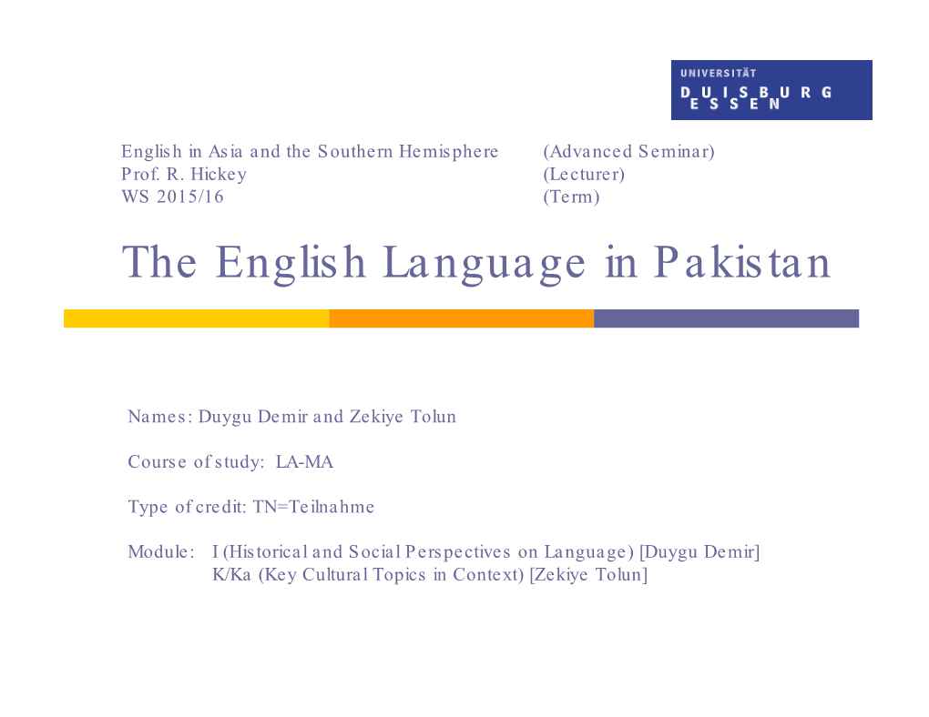 The English Language in Pakistan
