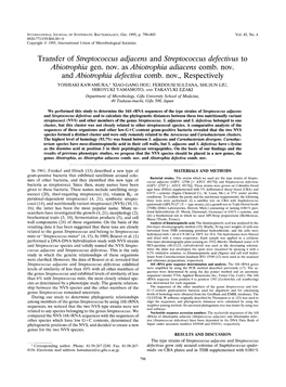 Streptococcus Adjacens and Streptococcus Defectivus to Abiotrophia Gen