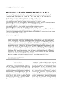 A Report of 42 Unrecorded Actinobacterial Species in Korea