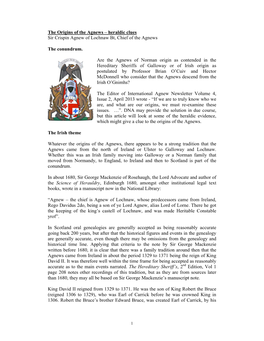 The Origins of the Agnews – Heraldic Clues Sir Crispin Agnew of Lochnaw Bt, Chief of the Agnews