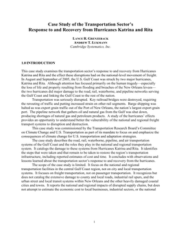 Case Study of the Transportation Sector's Response to and Recovery