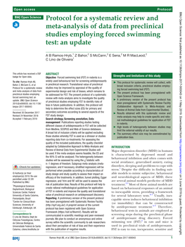 Protocol for a Systematic Review and Meta-Analysis of Data from Preclinical Studies Employing Forced Swimming Test: an Update
