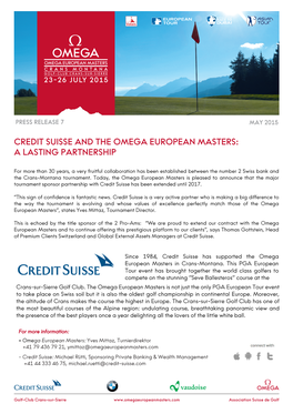 Credit Suisse and the Omega European Masters: a Lasting Partnership