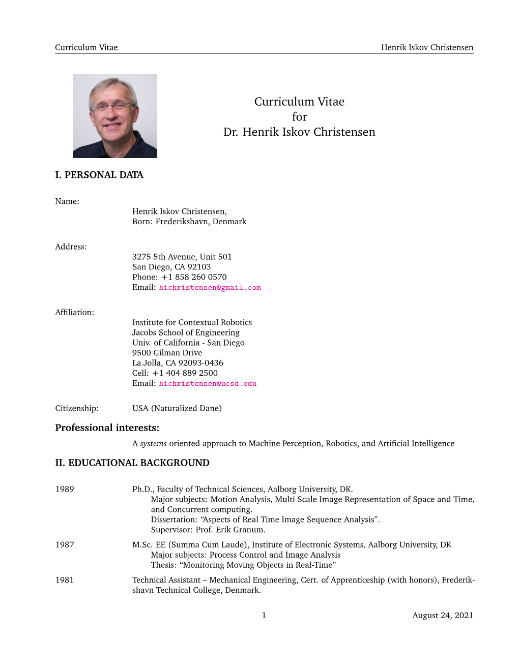 Curriculum Vitae for Dr. Henrik Iskov Christensen