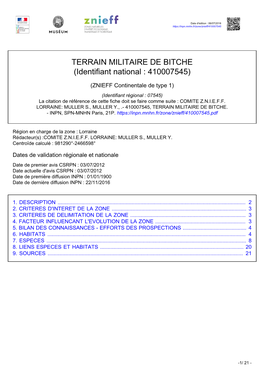 TERRAIN MILITAIRE DE BITCHE (Identifiant National : 410007545)