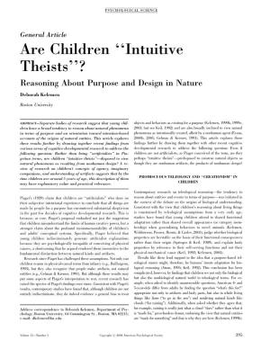 Are Children ''Intuitive Theists''?