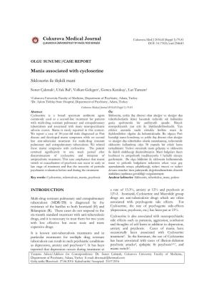 Cukurova Medical Journal Mania Associated with Cycloserine