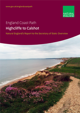 England Coast Path Highcliffe to Calshot Natural England’S Report to the Secretary of State: Overview
