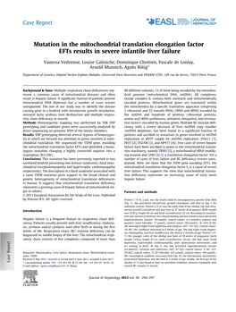 Mutation in the Mitochondrial Translation Elongation Factor Efts Results in Severe Infantile Liver Failure