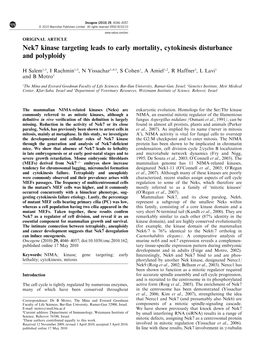 Nek7 Kinase Targeting Leads to Early Mortality, Cytokinesis Disturbance and Polyploidy